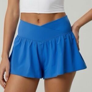 OFFLINE by Aerie Women's Blue High-Waisted Criss Cross Front Shorts